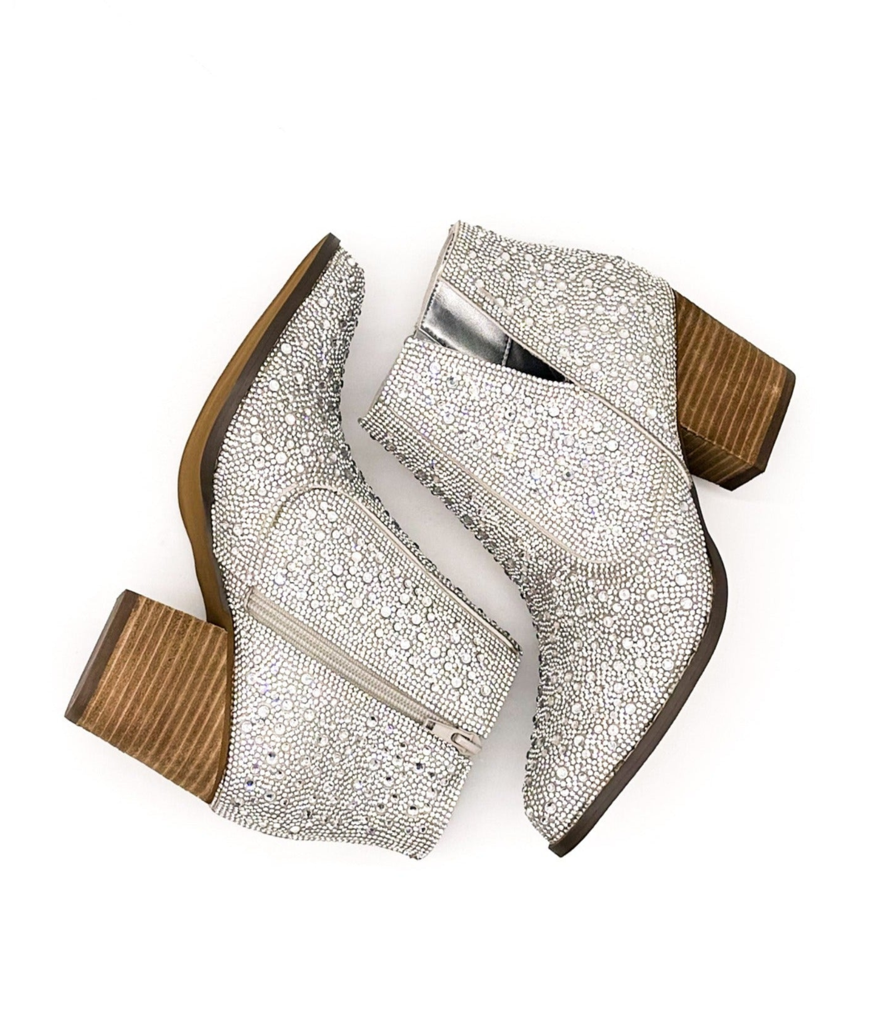 Shine Star Rhinestone Bootie Silver With Zipper Closure Naughty Monkey